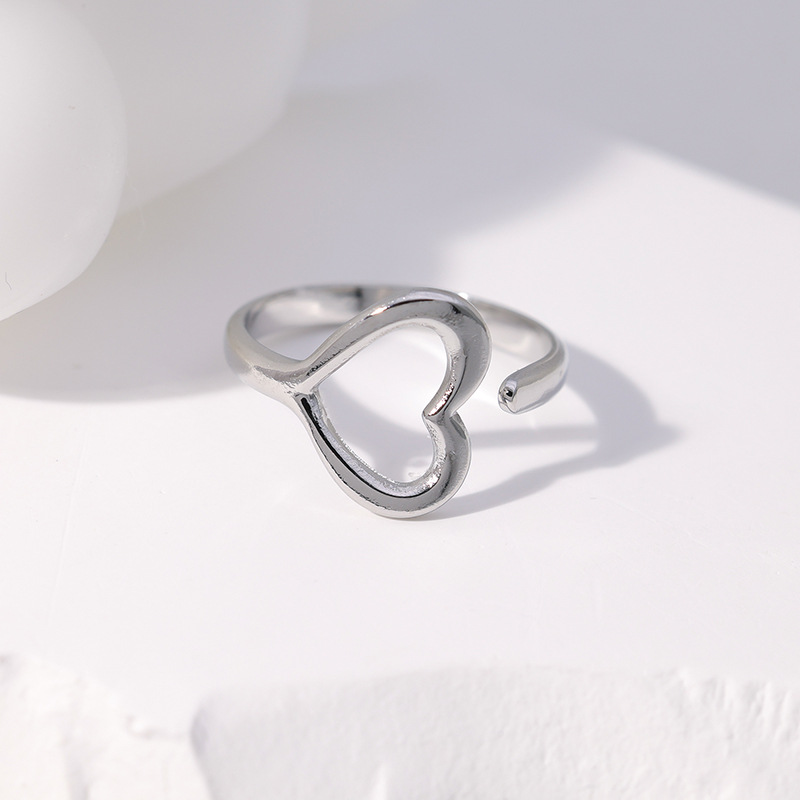 Simple Style Heart Shape Stainless Steel Hollow Out Open Ring