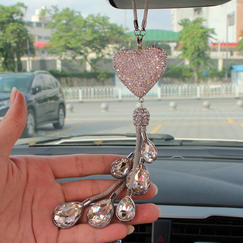 Car Accessories High-End Diamond Crystal Mirror Hanger for Girls Rearview Mirror Car Ornament Heart Shape Car Interior Decoration Cross-border