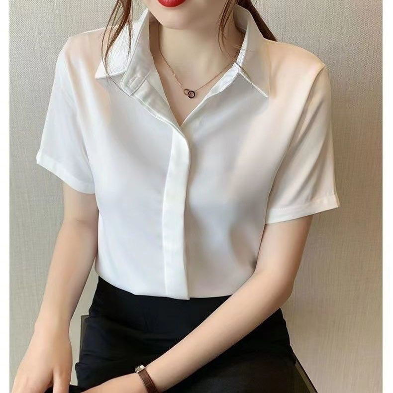 免烫抗皱防皱白色短袖衬衫女正式大学生工作服薄款打底衬衣|undefined
