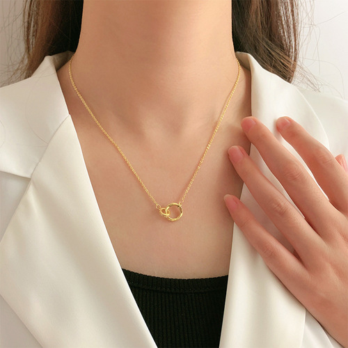Moebius Ring Necklace for Women, Double Clasp Round Elegant Fashion Lockchain, Simple Design Sense, Unique Pendant Necklace