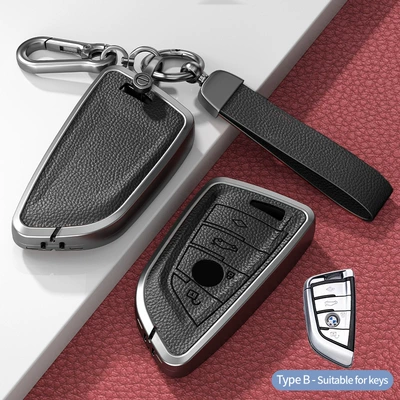 Suitable for Bmw Key Cover 5 Series 3 Series 7 Series 1 Series X2 X3 X4 X5 X6 X7 Blade 530 Shell 525 All-Inclusive (Car key bag) - model-b-blade-smart-4-button-unstandardized-premium-black-hardware-bracelet-single-shell