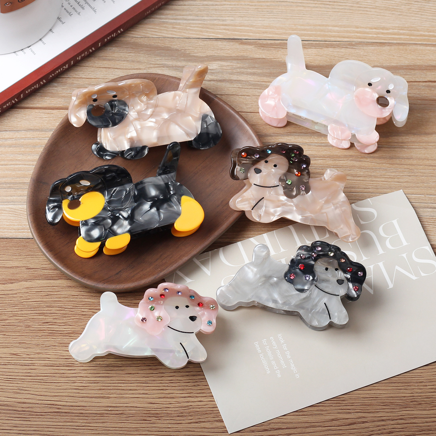 Nuevos clips para el cabello acético de dibujos animados para perros, clips de tiburón de alta calidad, clips de agarre de animales lindos, clips de cabello de niña simple, adornos para el cabello