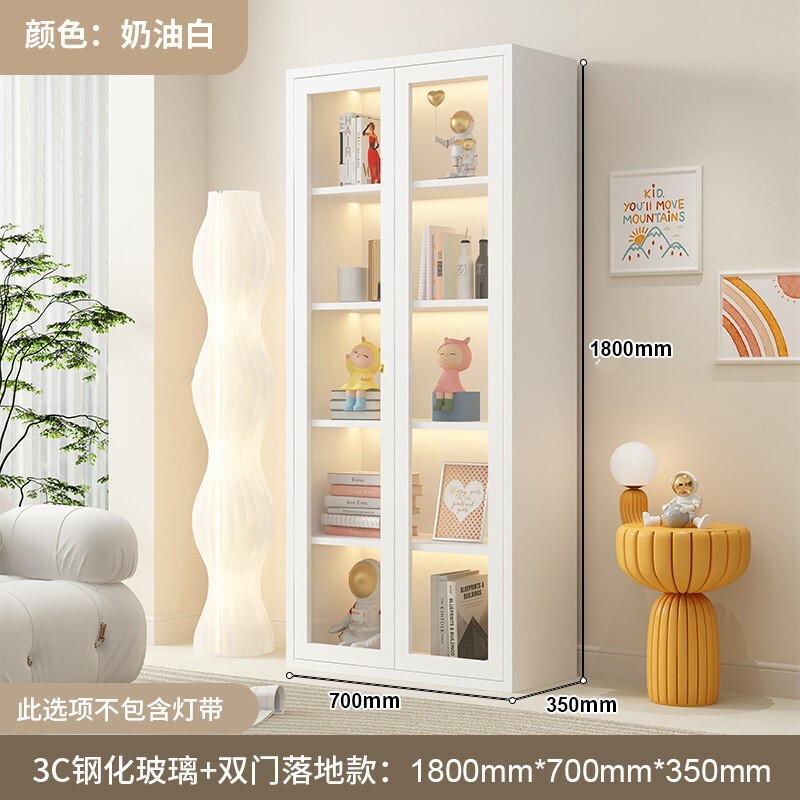 钢制书柜玻璃门防尘书架简约现代铁艺置物柜客厅储物柜家用展示柜|undefined