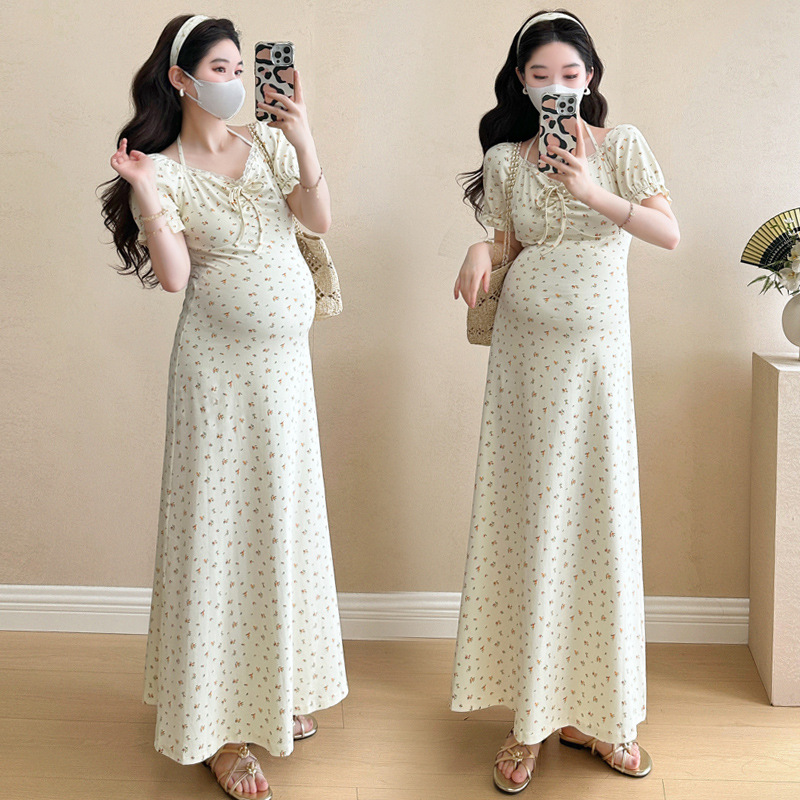 妊婦服のワンピース2025夏の新型ファッション純欲風の中の長さはやせています。