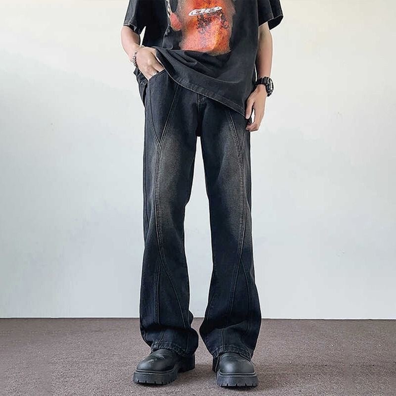 American Casual Jeans Trendy Men's Summer Washed Workwear High Street Loose Straight Floor-Length Pants