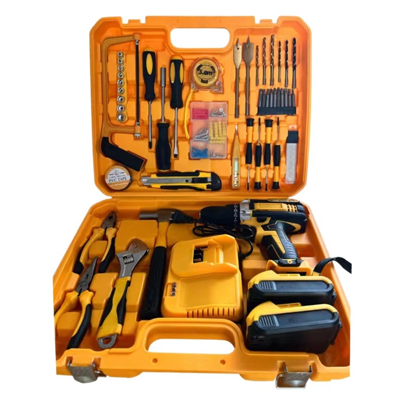 Conjunto de combinación de herramientas de hardware transfronterizas, herramientas de mantenimiento, taladro eléctrico multifuncional, taladro de impacto, conjunto completo de combinación de electricista al por mayor
