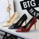 2127-H81 style banquet silk splicing fine heels high heels feminine butterfly bow pointed shallow mouth single shoes