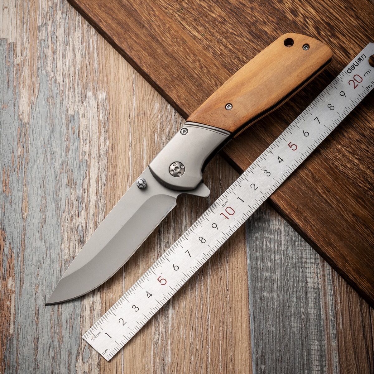 户外跨境折刀高硬度求生橄榄木小刀随身便携水果刀锋利防身刀具