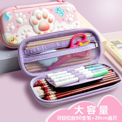 Korean Version Creative Girl Pencil Case EVA Pink Heart Stationery Bag for Boys and Girls, Primary School Students Large Capacity Pen Pouch