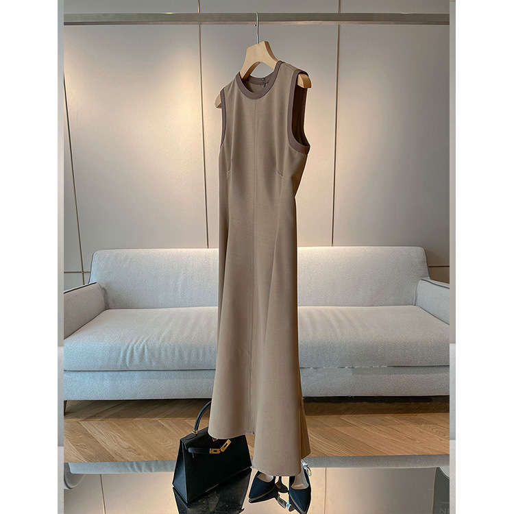 Spot New Elegant Slim-Fit Slimming PU Hedge ~ Worsted Sleeveless Dress Women