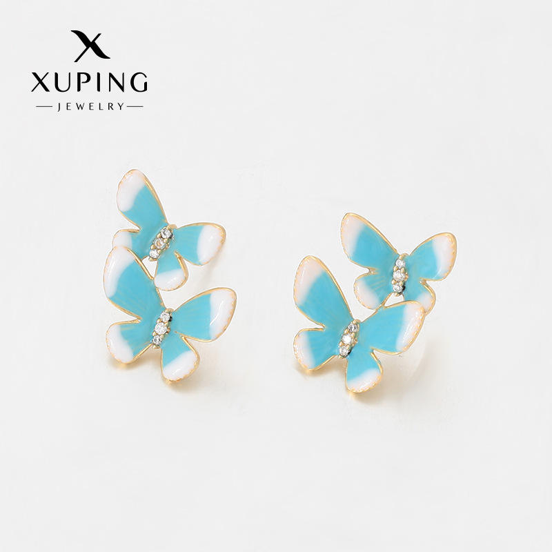 Xuping pequeño fresco romántico goteo de aceite serie de color gradiente doble mariposa pernos de orejas de nicho simple y compacto pernos de orejas personales para mujeres