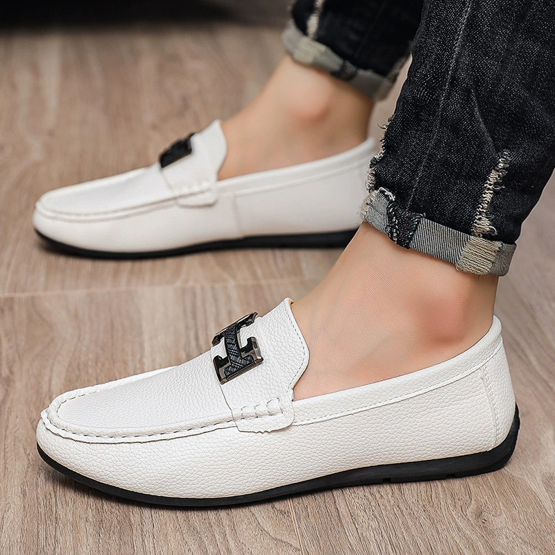 2025 Весна-Осень Новые Повседневные Туфли Мужские Металлические Туфли-Мокасины Ленивые Туфли для Вождения Кросс-Бордер Кожаные Туфли