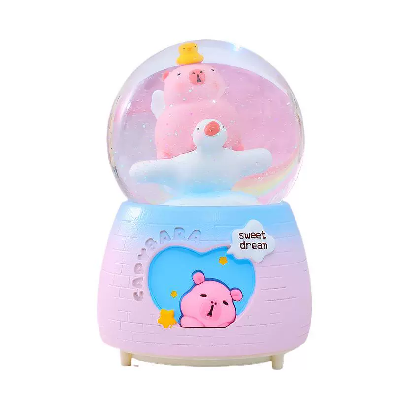 Cute and cute capybara Kapibala crystal ball ornament inside turn snow music box student holiday gift generation