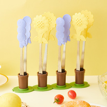 日韩向日葵不锈钢食物夹可立式喇叭花烘培面包夹家用沙拉夹烧烤夹