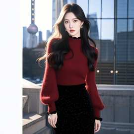 超好看圣诞新年针织衫上衣女2025冬季奶fufu慵懒气质内搭红色毛衣