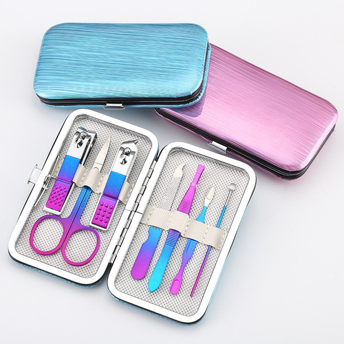 Gradient nail clipper set 7-piece set Colorful nail clipper beauty tool set printable logo manufacturer wholesale