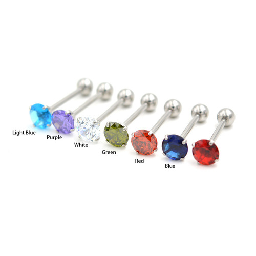 1.6*16mm round grabbing zircon tongue nail human body piercing with ball tongue ring zircon foreign trade piercing jewelry wholesale