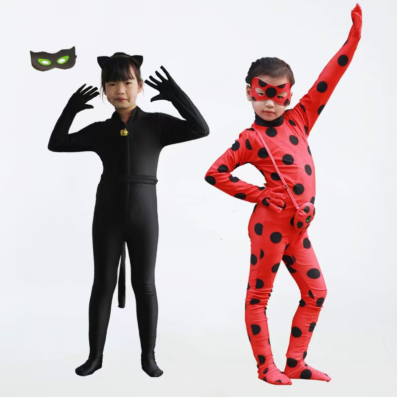 New Ladybug One-Piece Clothes, Gloves, Foot Covers, Eye Masks, Bags, Wigs, Black Cat Ladybug Reddy Character Cos Costumes