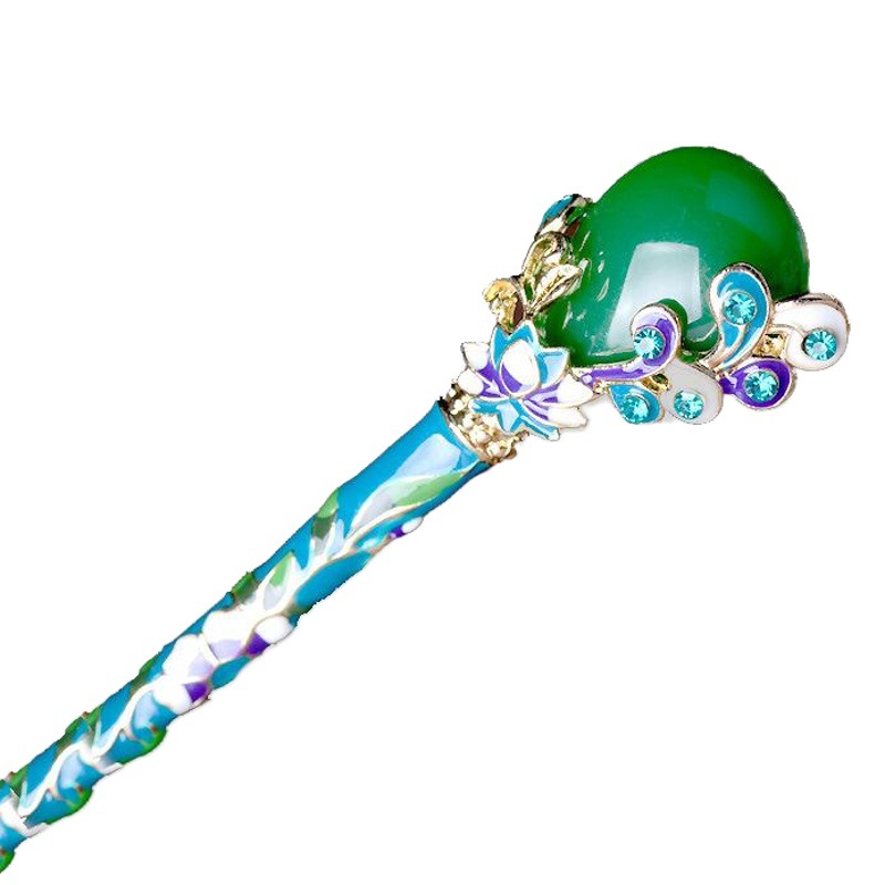 Suministro transfronterizo tocado de cloisonne vintage horquilla de las mujeres imitación Jade diseño palillos estilo antiguo tocado de horquilla
