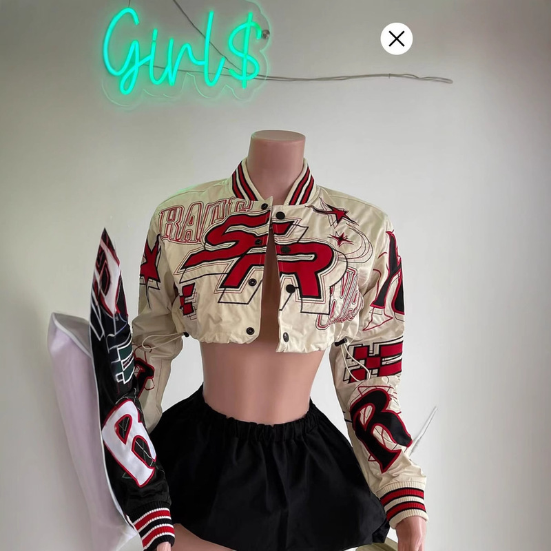 1295CroppedBaseballJacket绣花短款长袖单排扣棒球服秋季新款|undefined