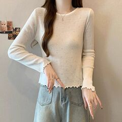 2025款白色打底衫女春秋设计感木耳边薄款小香风内搭针织衫上衣