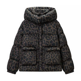 Hooded Leopard Print Cotton Coat with Pockets 连帽豹纹棉衣