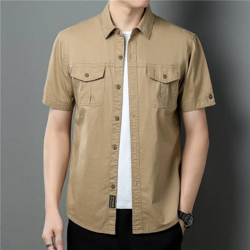 Camisas militares de verano de mangas cortas camisas de trabajo de algodón al aire libre camisa de hombre suelta