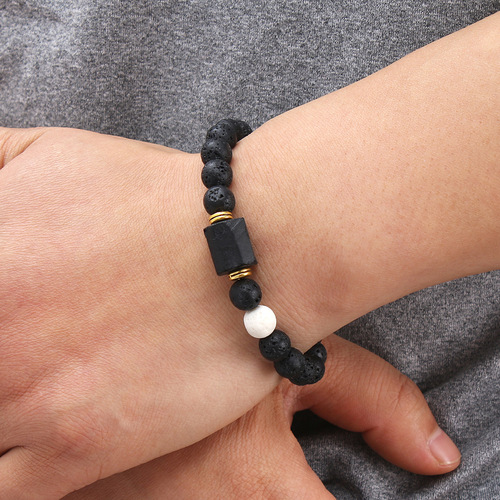 European and American-style new natural stone yellow tiger's eye, white pine, and magnet bead tourmaline bracelet—men's version, handcrafted jewelry wholesale