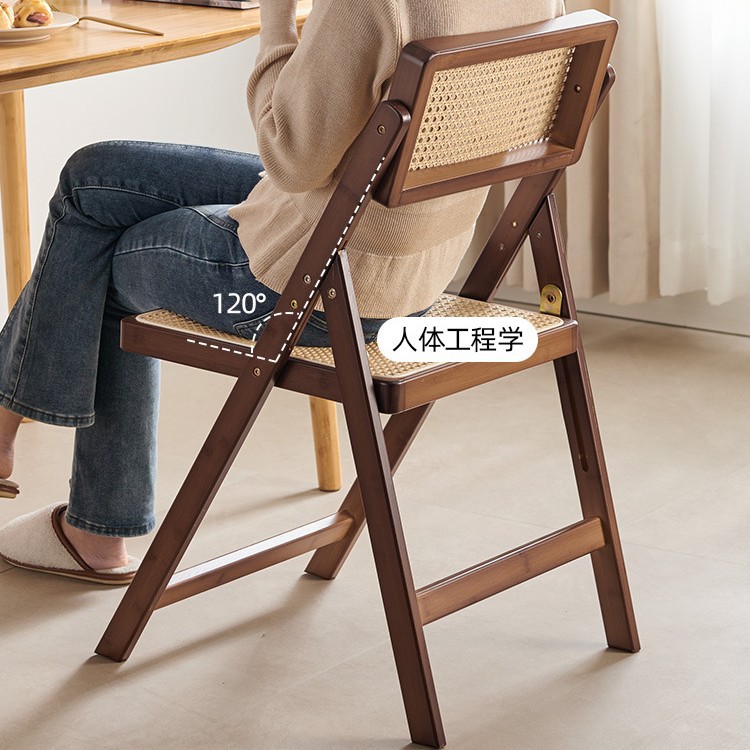 Silla plegable de ratán de estilo japonés sala de estar Silla de comedor en casa con respaldo Silla de comedor portátil de bambú estilo de registro nuevo