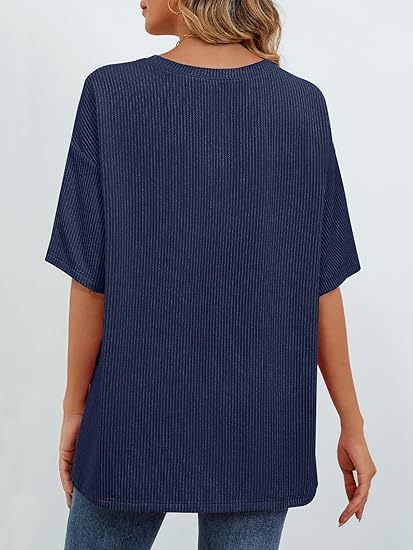 cross-border European And American Women's Summer Short-sleeve Pocket Top, Oversized Round-neck Textured Casual_ecoleips.com
