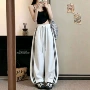 宽松薄款高腰美式条纹裤