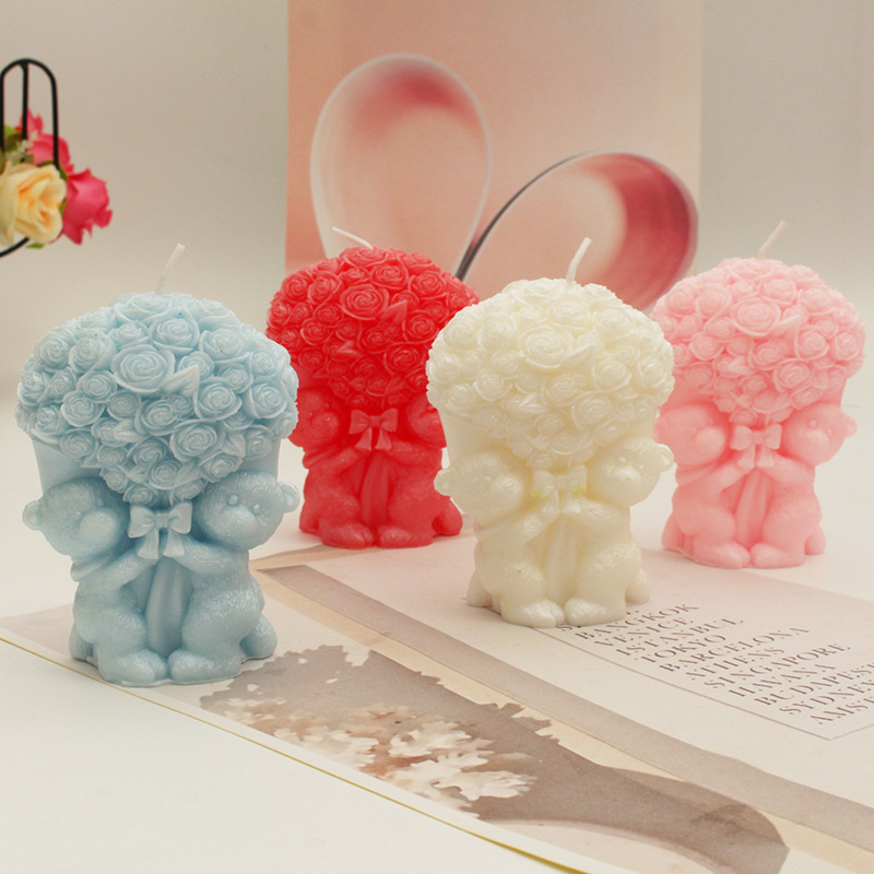 2024 Día de San Valentín oso aromaterapia vela regalo de boda creativo amor Rosa ramo de la planta de soja vela