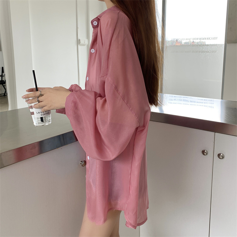 112g Weight Long Sleeve Sleeve Length Single Breasted Placket Type Shirtsleeve Sleeve Type Polyester, Chiffon Fabric Type Regular Top Length Cardigan Tops Type Holiday Occasion Shirt Collar Neckline Loose Fit Type Solid Color Pattern Summer, Spring Season Women's Gender Casual Style Wholesale Women's Casual Solid Color Long Sleeve Blouses 57