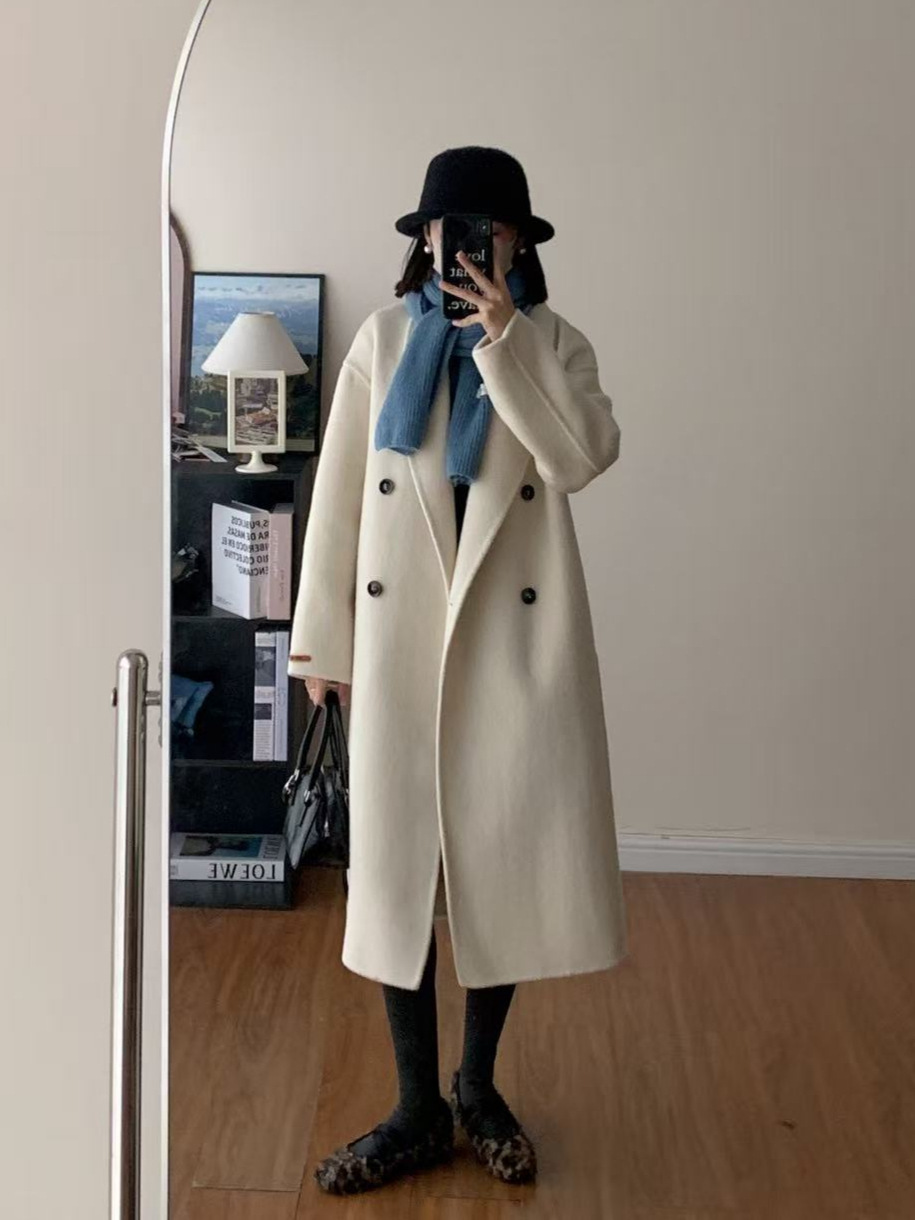 【高級ベビーキャメルウール】2025秋冬高級ベビーキャメルウール両面ウールコート シンプルで上品なロング丈レディース