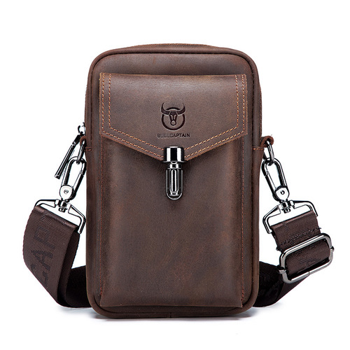 Captain Cow Leather Retro Crazy Horse Leather Mobile Phone Waist Bag Men's Genuine Leather Cowhide Belt Crossbody Waist Bag Small Pocket