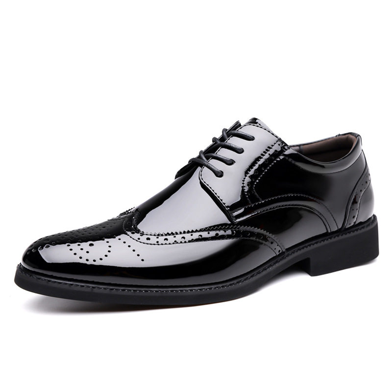 Giày tây nam da bóng kiểu Brogue khắc họa tiết mũi nhọn buộc dây — giày màu nâu, giày đen