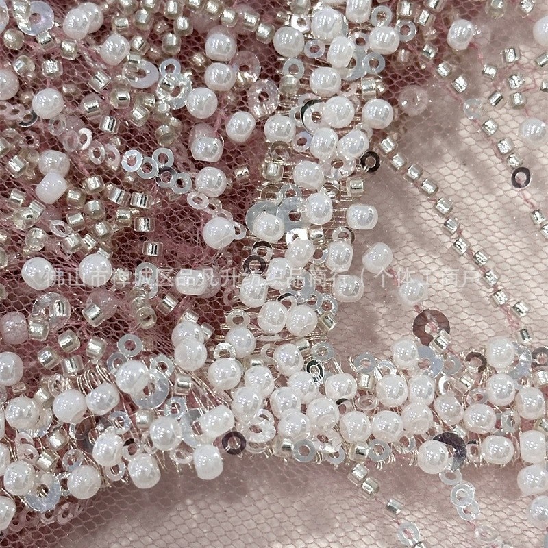 Tejido de bordado de tubo de perlas de alta moda vestido de boda tejido de moda Gaoding tejido de bordado de sequillas industria pesada image 3