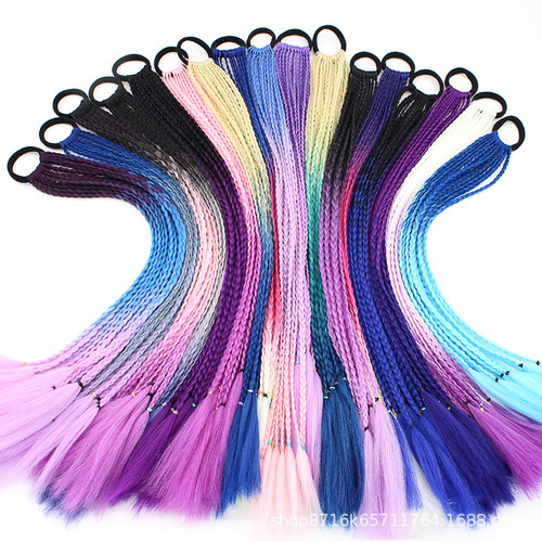 Braids wig female long hair colorful braids hip-hop twist gradient color ethnic style three-strand European and American dirty braids ponytail