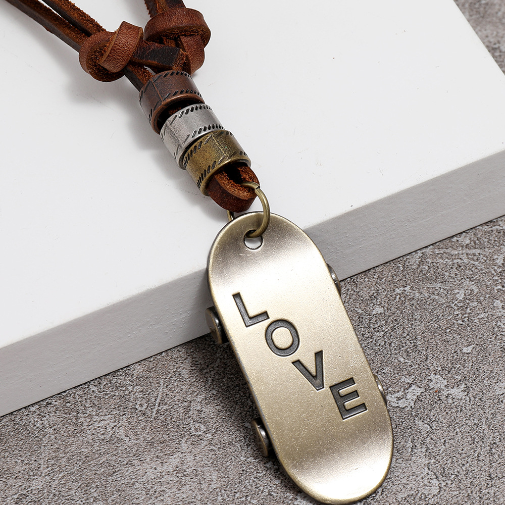 Simple Retro Love Scooter Pendant Adjustable Leather Necklace display picture 3