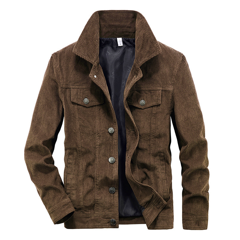Cross-border Retro Corduroy Jacket Men's Spring and Autum Thin Cotton Work Jacket for Young and Middle-aged People Trendy Clothes