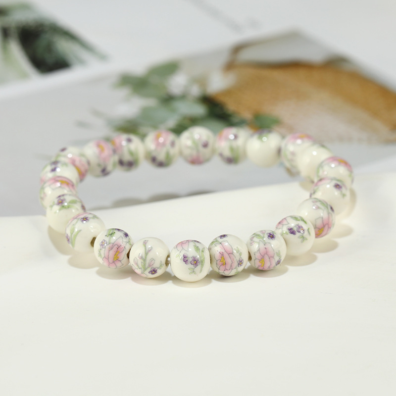 17g Weight ceramics Pendant Material Bracelets Classification Elastic string Chain Material 1 Piece Quantity Holiday, Daily Occasion ceramics Material Flower Pattern Women's Gender Beaded Design Ethnic Style Style Ethnic Style Flower Ceramics Wholesale Bracelets 15