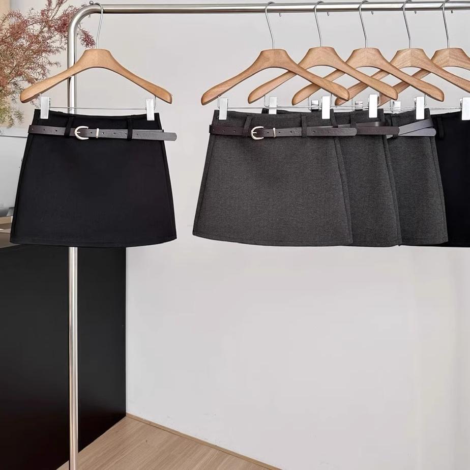 大码灰色加厚毛呢a字半身裙女2024秋冬小个子高腰包臀裙遮胯短裙