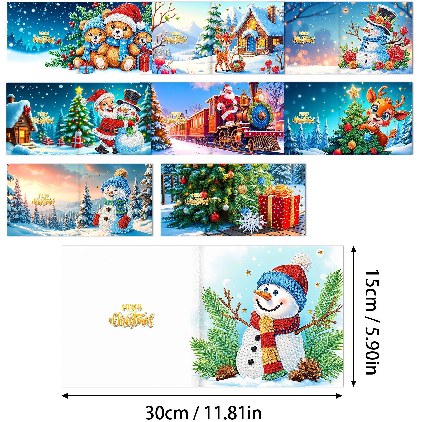 Explosiones transfronterizas de Navidad multiserie de tarjetas de felicitación puntuales hechas a mano 9 conjuntos de sobre de diamante 6 conjuntos de dibujos animados
