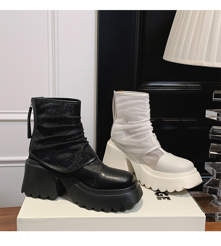 Boot lưới nữ cao gót 8cm đế dày phong cách Martin — Màu đen, Màu trắng chi tiết 27