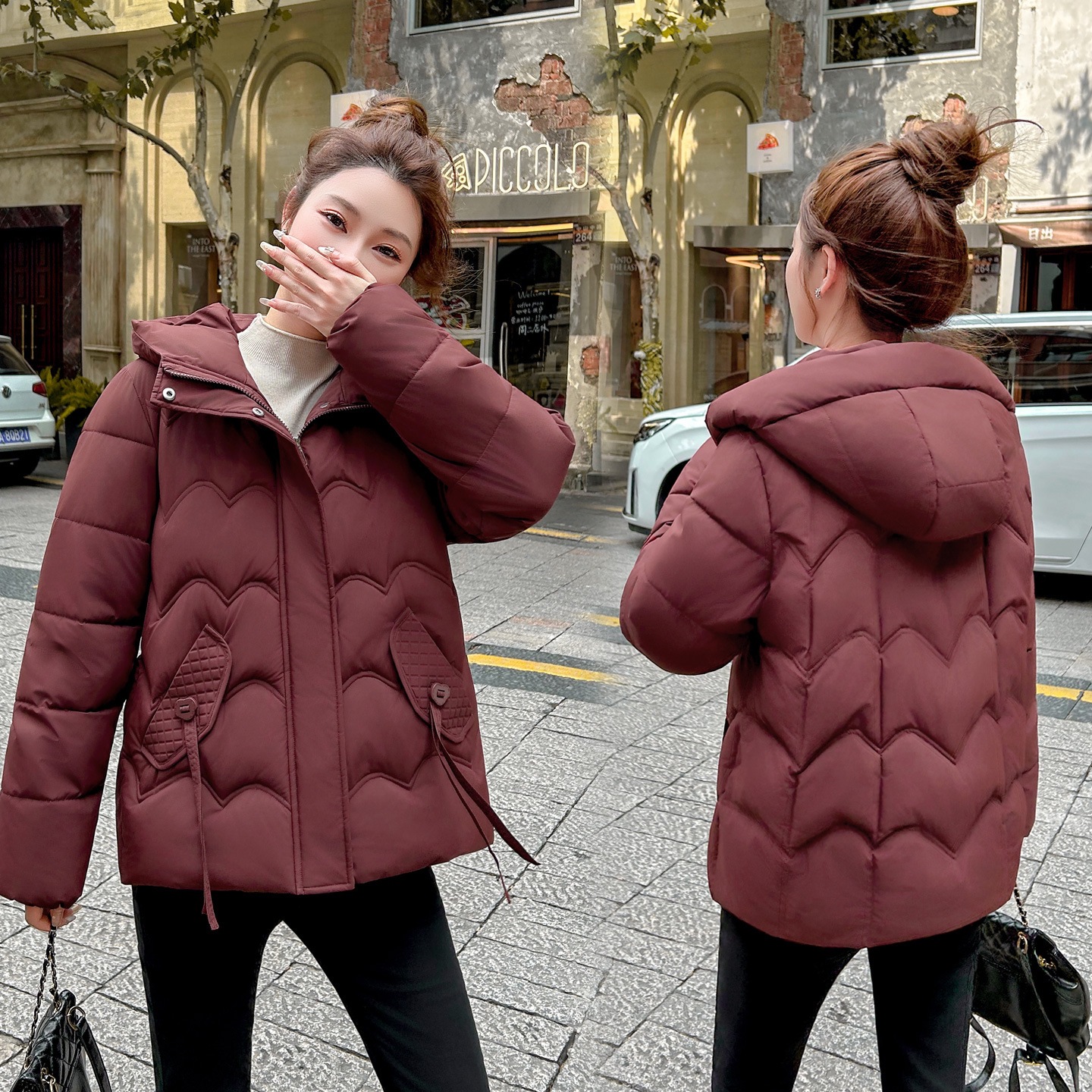 2025 nueva ropa de invierno de pluma de algodón mujer corto estilo extranjero grueso chaqueta de algodón chaqueta de moda con capuchón de madres