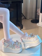 2025 新しい厚底防水プラットフォームシューズネットレッドロリータシューズ女性オフホワイトアップグレードバージョン