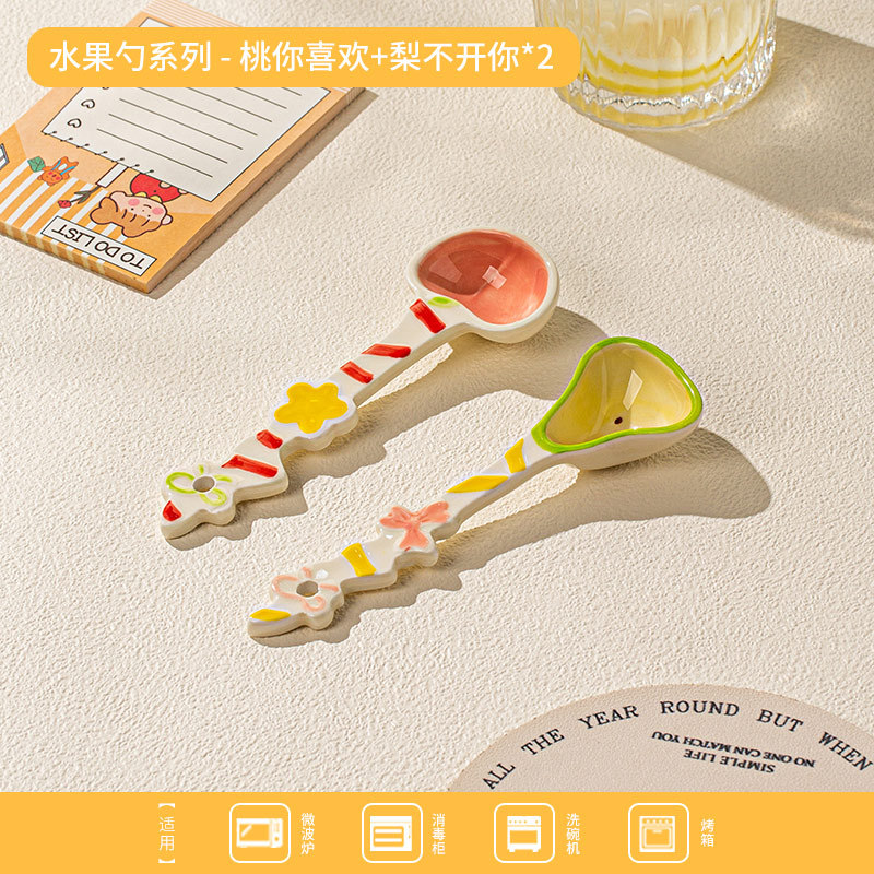 Cuchara de cerámica pintada a mano esmaltada de color cuchara de sopa doméstica para niños cuchara de postre encantadora