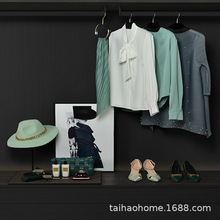 现代样板房女主人衣柜展厅组合套装饰品摆件软装绿色样板间衣帽间