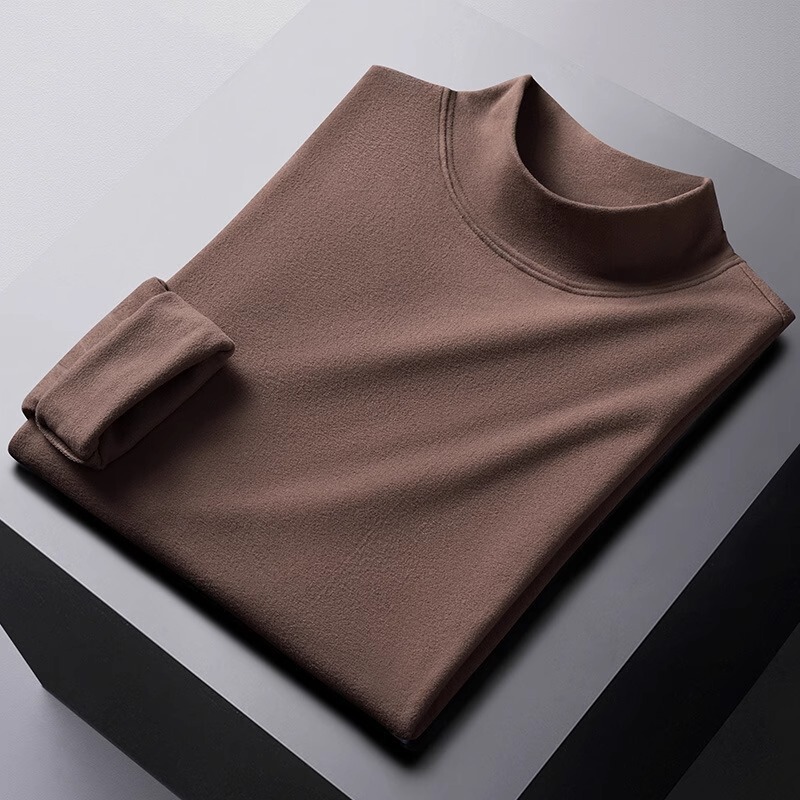 Double-sided velvet bottoming shirt men's T-shirt semi-high collar long sleeve fleece-lined thickened inner wear constant temperature warm T-shirt anti-freeze