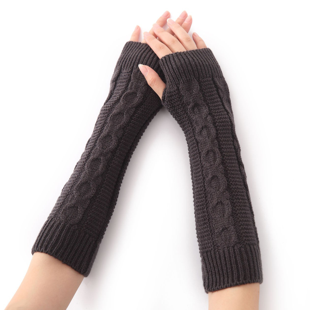 Guantes de dedos abiertos G-13 para otoño e invierno, para hombre y mujer, de lana, con medio dedo y mangas para la muñeca, tejidos y cálidos_voghion.com